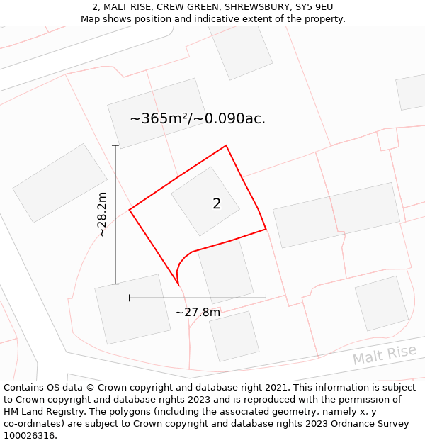 2, MALT RISE, CREW GREEN, SHREWSBURY, SY5 9EU: Plot and title map