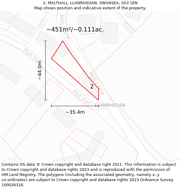 2, MALTHALL, LLANRHIDIAN, SWANSEA, SA3 1EN: Plot and title map