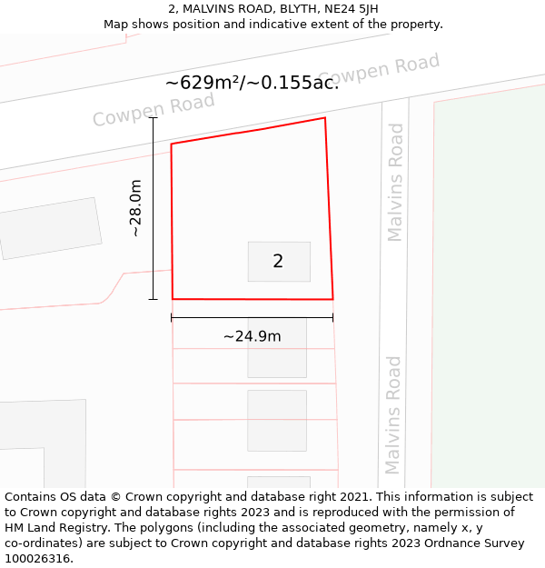 2, MALVINS ROAD, BLYTH, NE24 5JH: Plot and title map