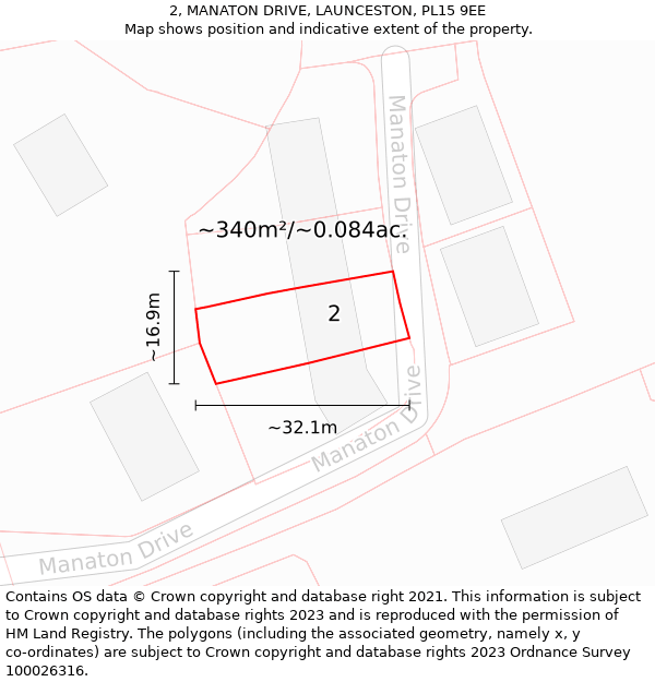 2, MANATON DRIVE, LAUNCESTON, PL15 9EE: Plot and title map