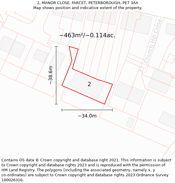 2, MANOR CLOSE, FARCET, PETERBOROUGH, PE7 3AA: Plot and title map