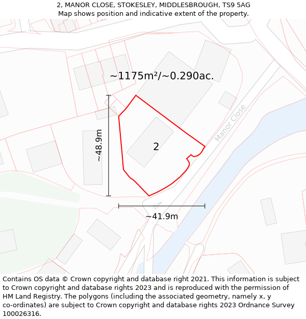 2, MANOR CLOSE, STOKESLEY, MIDDLESBROUGH, TS9 5AG: Plot and title map