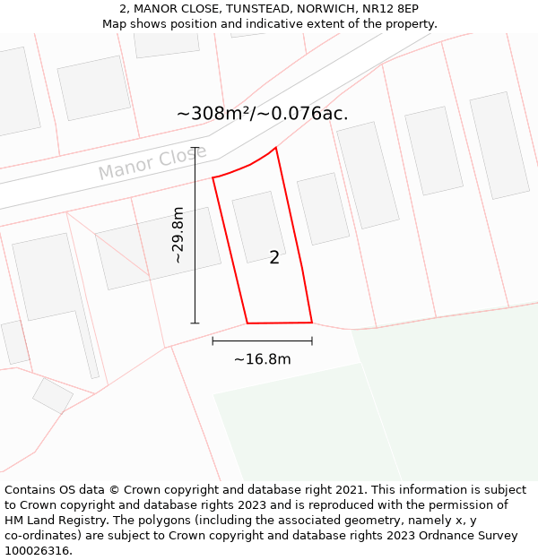 2, MANOR CLOSE, TUNSTEAD, NORWICH, NR12 8EP: Plot and title map