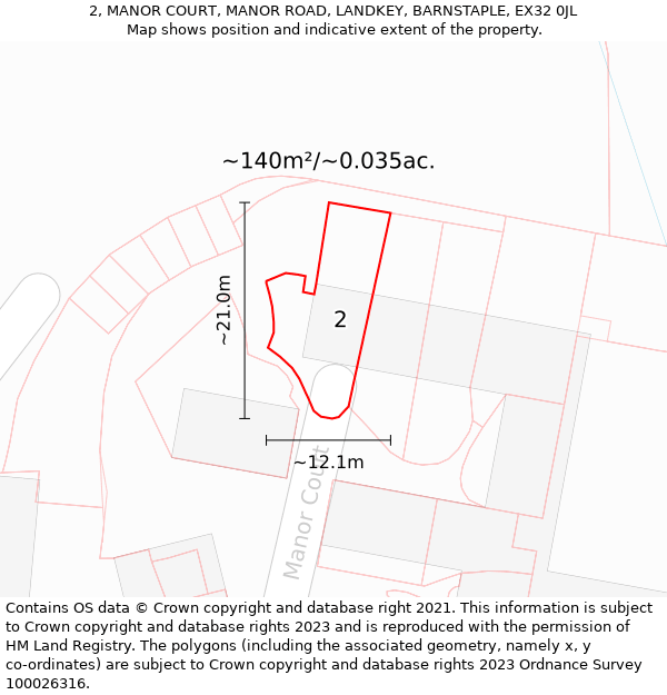 2, MANOR COURT, MANOR ROAD, LANDKEY, BARNSTAPLE, EX32 0JL: Plot and title map