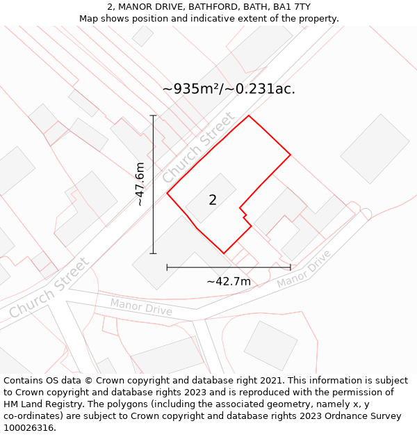 2, MANOR DRIVE, BATHFORD, BATH, BA1 7TY: Plot and title map