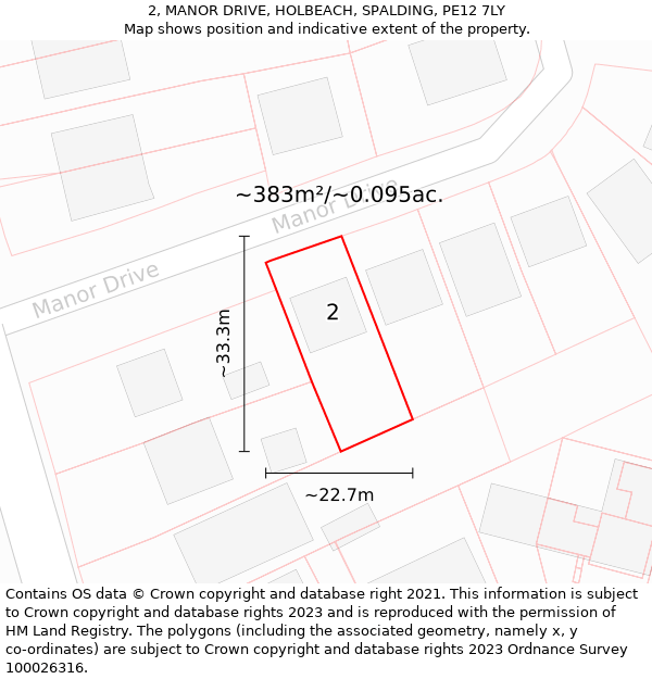 2, MANOR DRIVE, HOLBEACH, SPALDING, PE12 7LY: Plot and title map