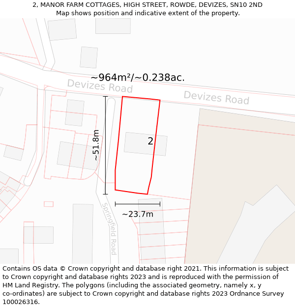 2, MANOR FARM COTTAGES, HIGH STREET, ROWDE, DEVIZES, SN10 2ND: Plot and title map