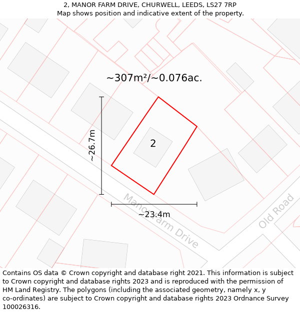 2, MANOR FARM DRIVE, CHURWELL, LEEDS, LS27 7RP: Plot and title map