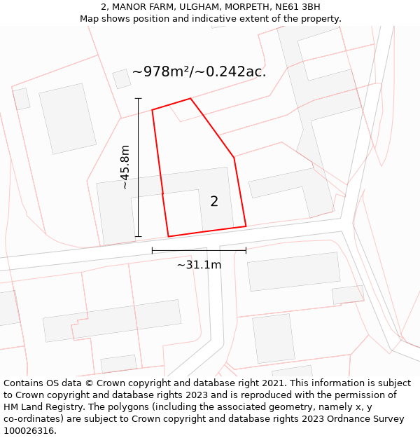 2, MANOR FARM, ULGHAM, MORPETH, NE61 3BH: Plot and title map