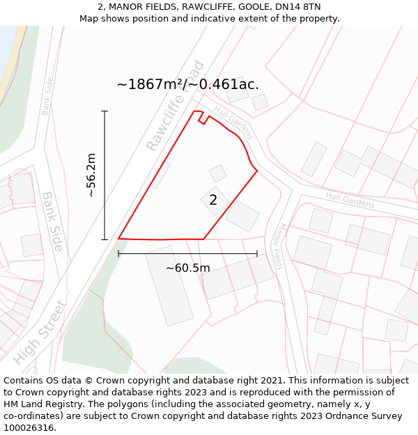 2, MANOR FIELDS, RAWCLIFFE, GOOLE, DN14 8TN: Plot and title map