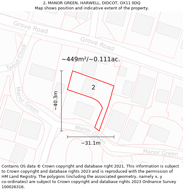 2, MANOR GREEN, HARWELL, DIDCOT, OX11 0DQ: Plot and title map