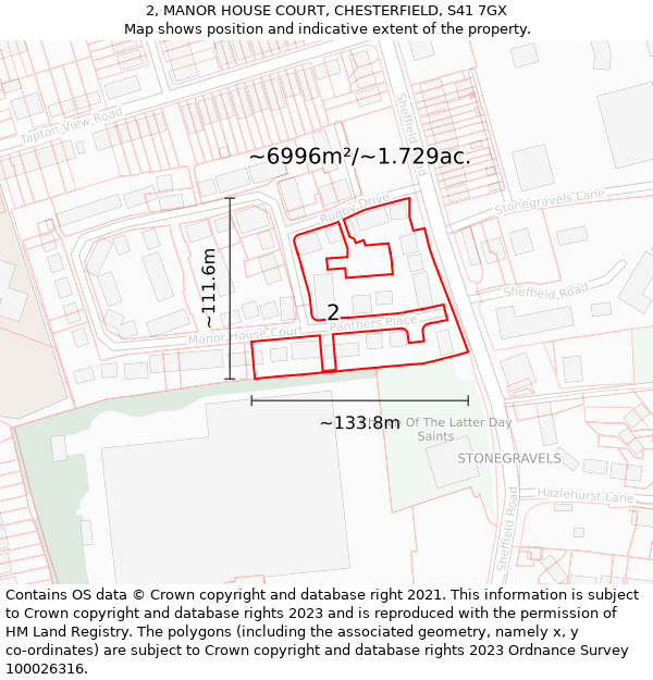 2, MANOR HOUSE COURT, CHESTERFIELD, S41 7GX: Plot and title map