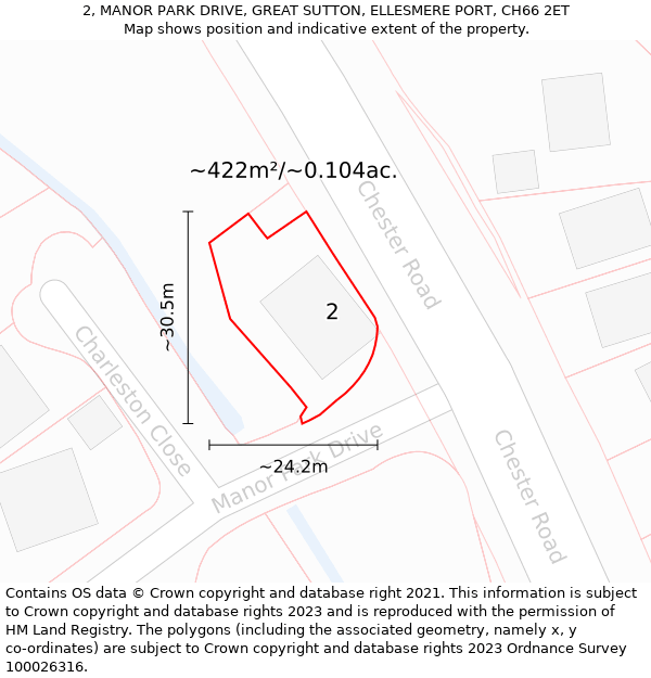 2, MANOR PARK DRIVE, GREAT SUTTON, ELLESMERE PORT, CH66 2ET: Plot and title map