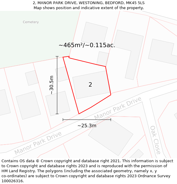 2, MANOR PARK DRIVE, WESTONING, BEDFORD, MK45 5LS: Plot and title map