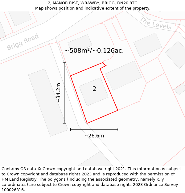 2, MANOR RISE, WRAWBY, BRIGG, DN20 8TG: Plot and title map