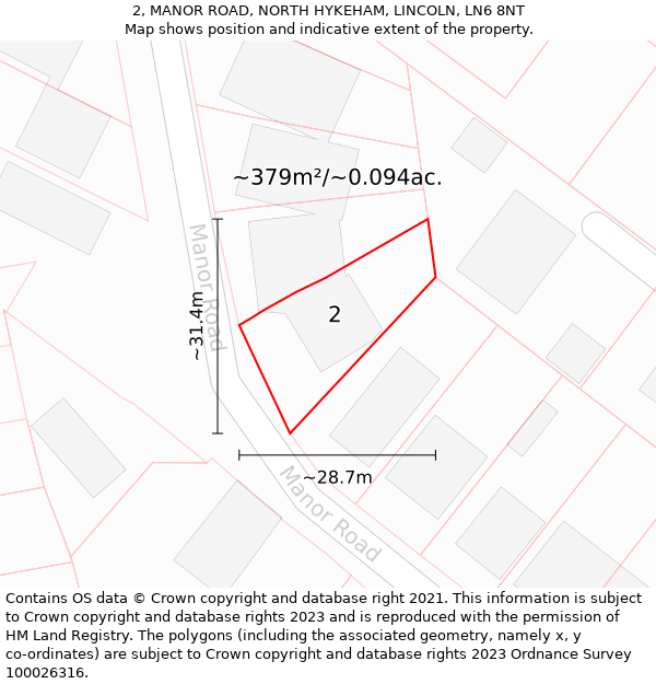2, MANOR ROAD, NORTH HYKEHAM, LINCOLN, LN6 8NT: Plot and title map