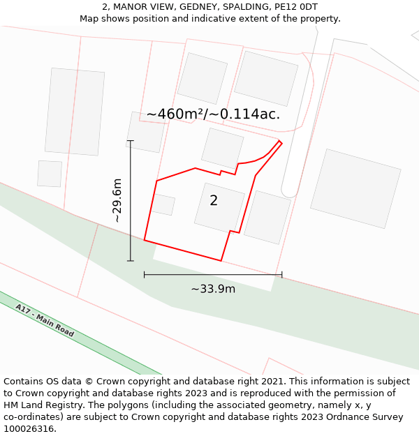 2, MANOR VIEW, GEDNEY, SPALDING, PE12 0DT: Plot and title map