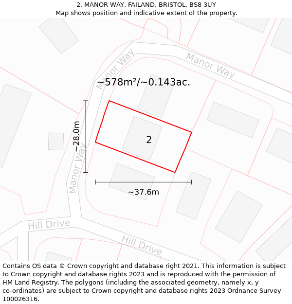 2, MANOR WAY, FAILAND, BRISTOL, BS8 3UY: Plot and title map