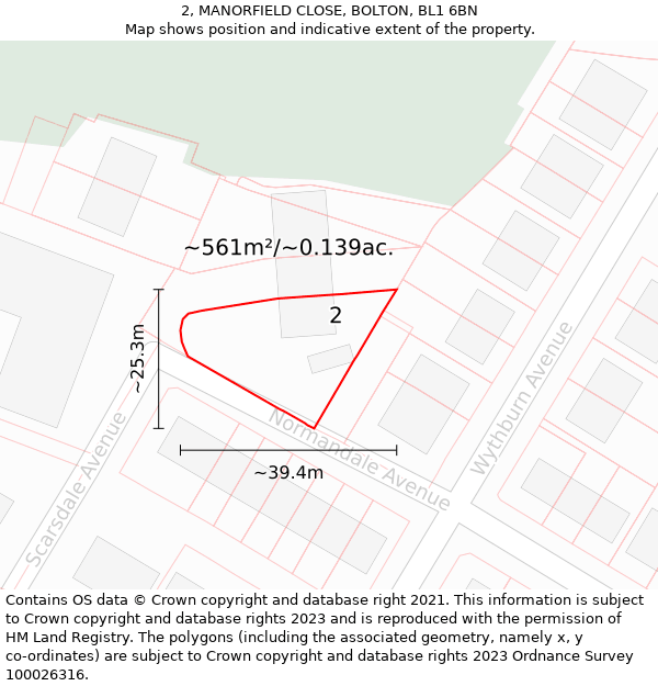 2, MANORFIELD CLOSE, BOLTON, BL1 6BN: Plot and title map