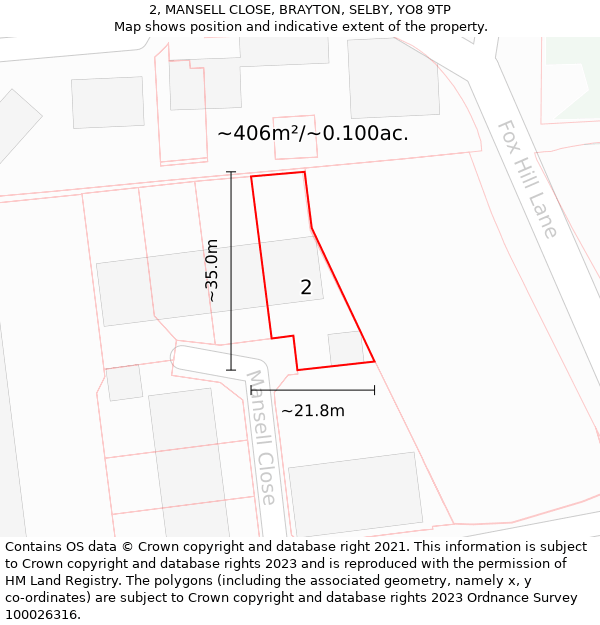 2, MANSELL CLOSE, BRAYTON, SELBY, YO8 9TP: Plot and title map