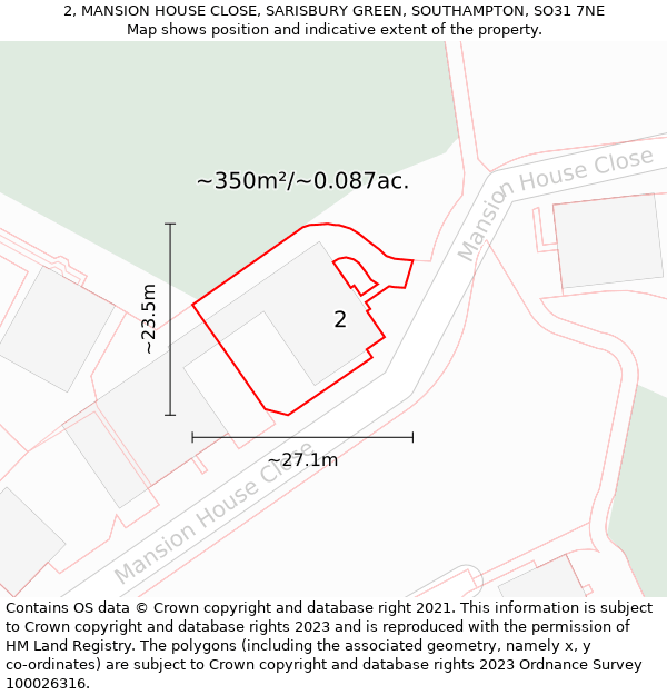 2, MANSION HOUSE CLOSE, SARISBURY GREEN, SOUTHAMPTON, SO31 7NE: Plot and title map