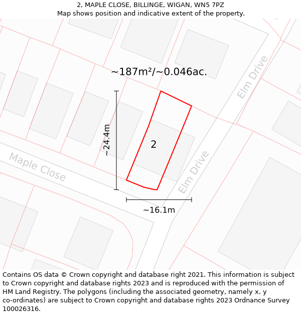 2, MAPLE CLOSE, BILLINGE, WIGAN, WN5 7PZ: Plot and title map