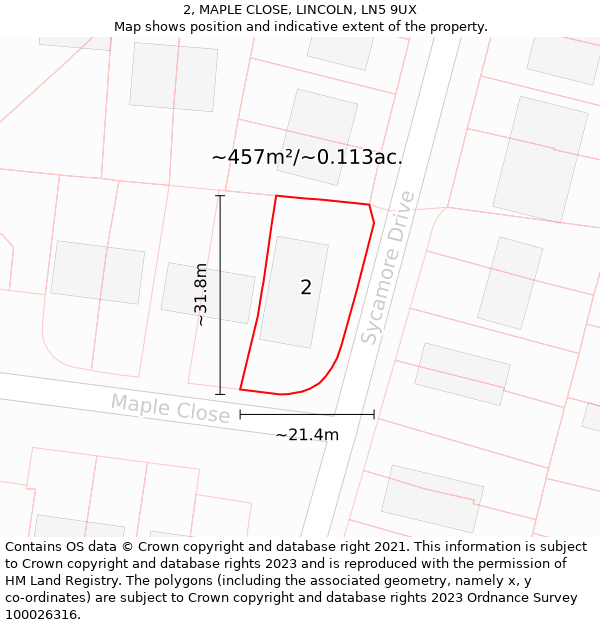 2, MAPLE CLOSE, LINCOLN, LN5 9UX: Plot and title map