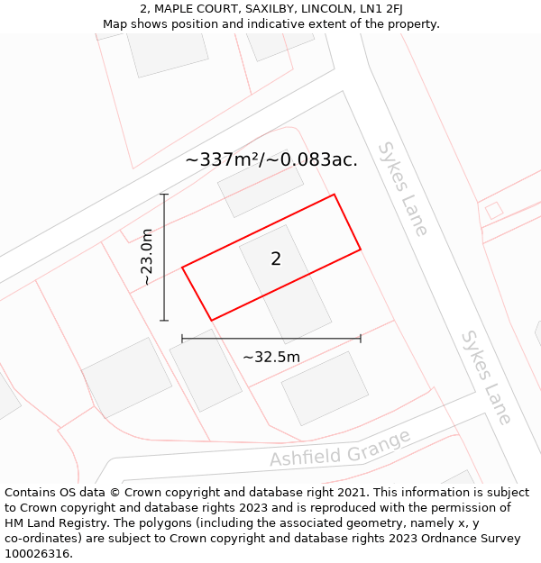 2, MAPLE COURT, SAXILBY, LINCOLN, LN1 2FJ: Plot and title map