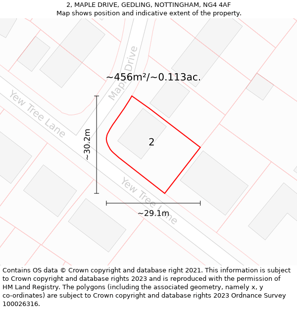 2, MAPLE DRIVE, GEDLING, NOTTINGHAM, NG4 4AF: Plot and title map