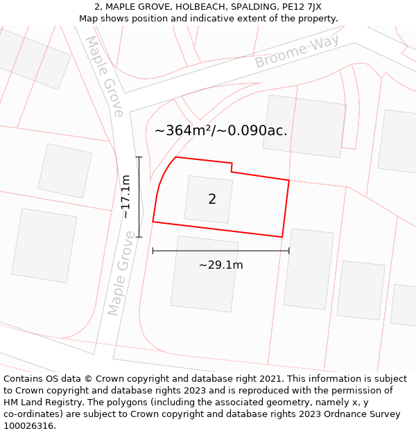 2, MAPLE GROVE, HOLBEACH, SPALDING, PE12 7JX: Plot and title map