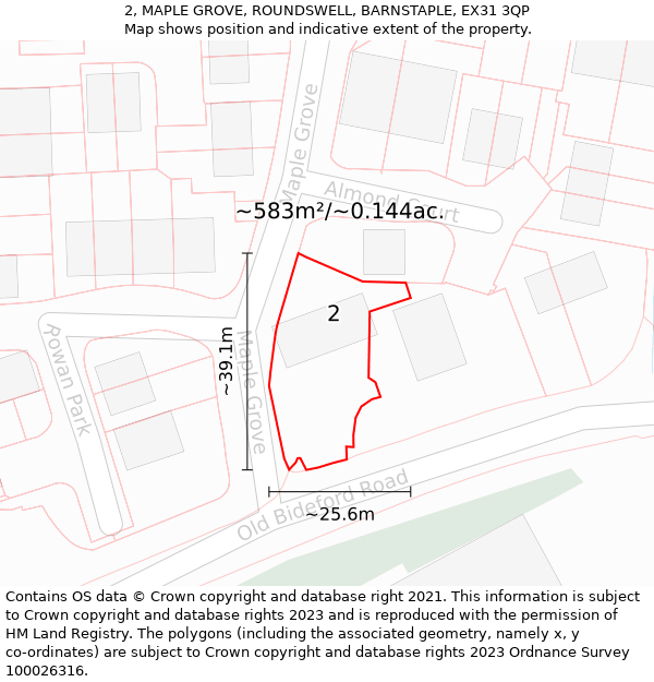 2, MAPLE GROVE, ROUNDSWELL, BARNSTAPLE, EX31 3QP: Plot and title map