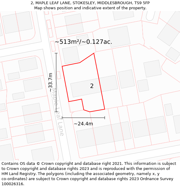 2, MAPLE LEAF LANE, STOKESLEY, MIDDLESBROUGH, TS9 5FP: Plot and title map