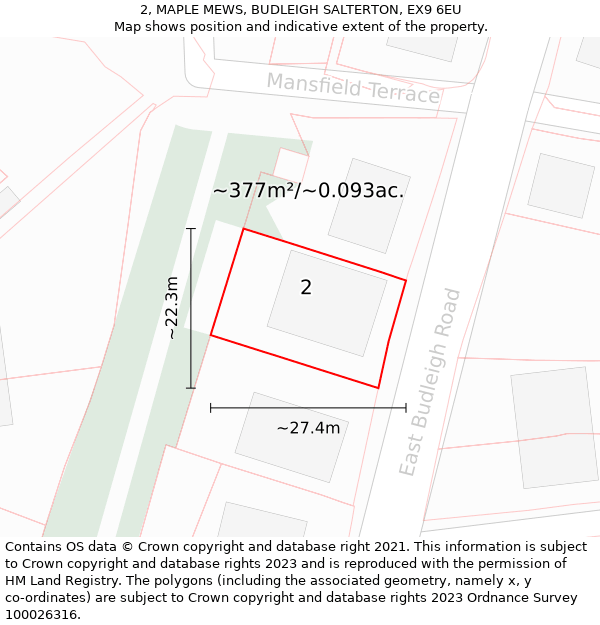 2, MAPLE MEWS, BUDLEIGH SALTERTON, EX9 6EU: Plot and title map