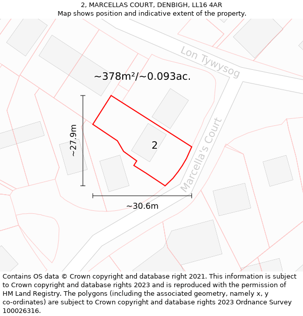 2, MARCELLAS COURT, DENBIGH, LL16 4AR: Plot and title map