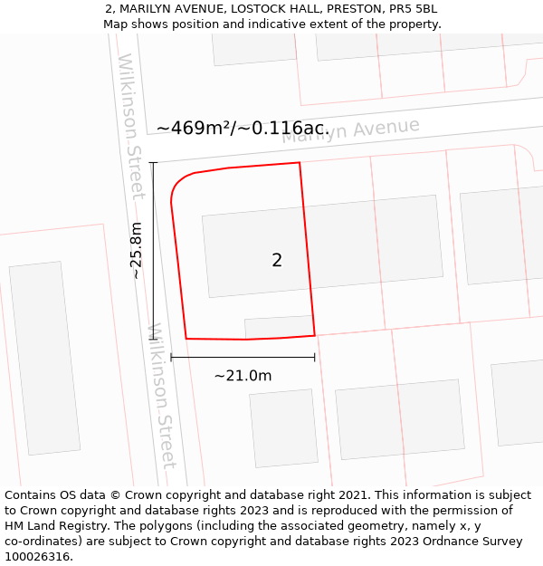 2, MARILYN AVENUE, LOSTOCK HALL, PRESTON, PR5 5BL: Plot and title map