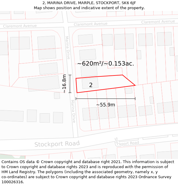 2, MARINA DRIVE, MARPLE, STOCKPORT, SK6 6JF: Plot and title map