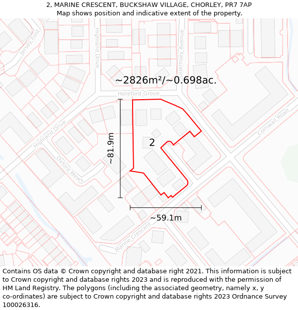 2, MARINE CRESCENT, BUCKSHAW VILLAGE, CHORLEY, PR7 7AP: Plot and title map