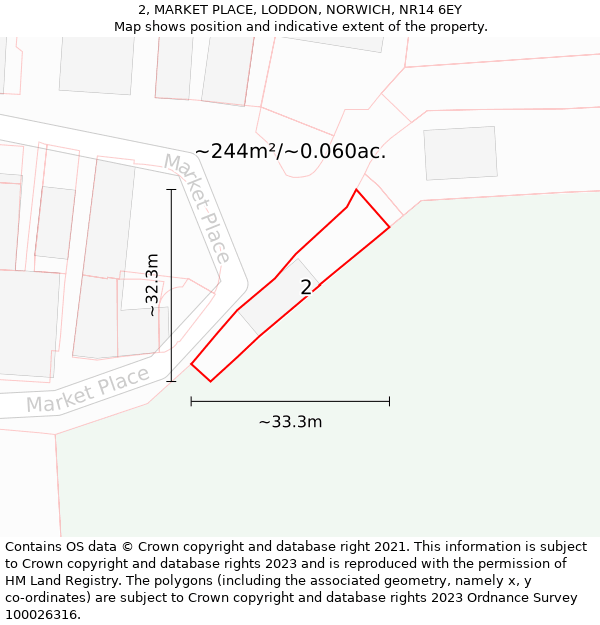 2, MARKET PLACE, LODDON, NORWICH, NR14 6EY: Plot and title map