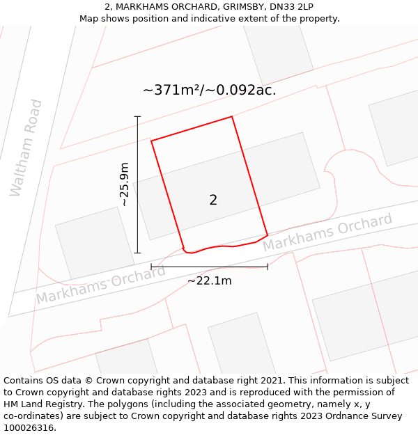 2, MARKHAMS ORCHARD, GRIMSBY, DN33 2LP: Plot and title map