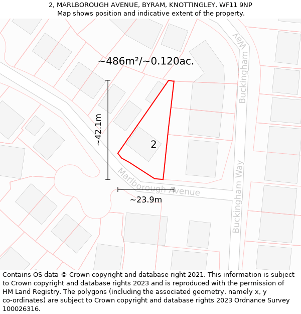 2, MARLBOROUGH AVENUE, BYRAM, KNOTTINGLEY, WF11 9NP: Plot and title map