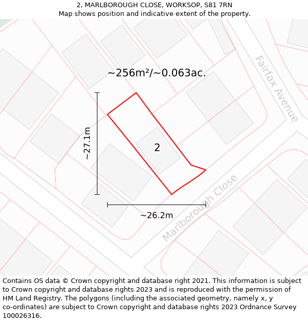 2, MARLBOROUGH CLOSE, WORKSOP, S81 7RN: Plot and title map