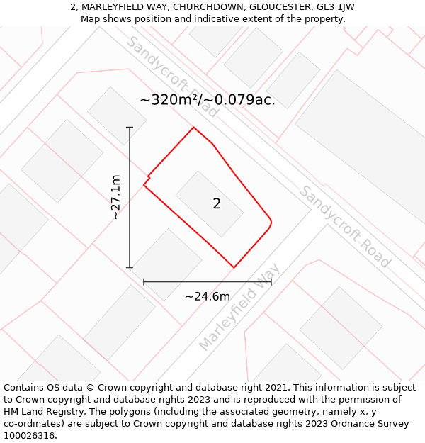 2, MARLEYFIELD WAY, CHURCHDOWN, GLOUCESTER, GL3 1JW: Plot and title map