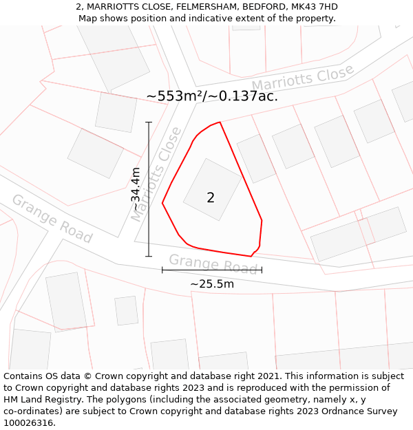 2, MARRIOTTS CLOSE, FELMERSHAM, BEDFORD, MK43 7HD: Plot and title map