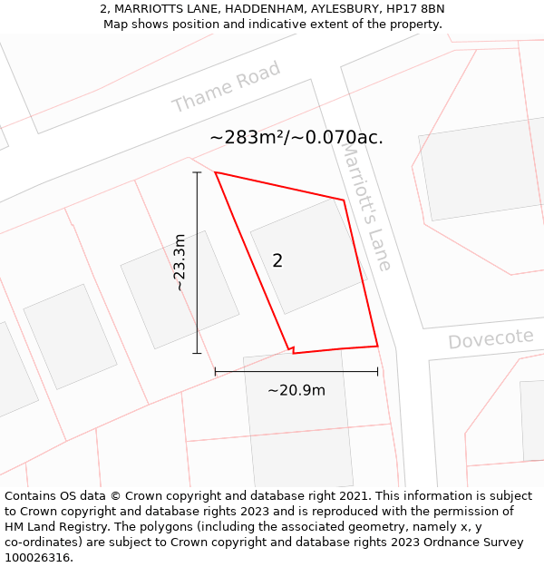 2, MARRIOTTS LANE, HADDENHAM, AYLESBURY, HP17 8BN: Plot and title map