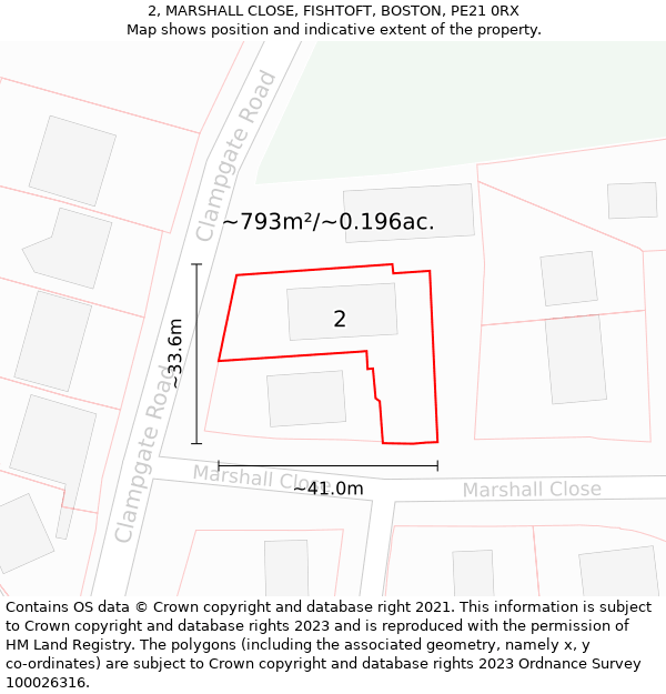 2, MARSHALL CLOSE, FISHTOFT, BOSTON, PE21 0RX: Plot and title map