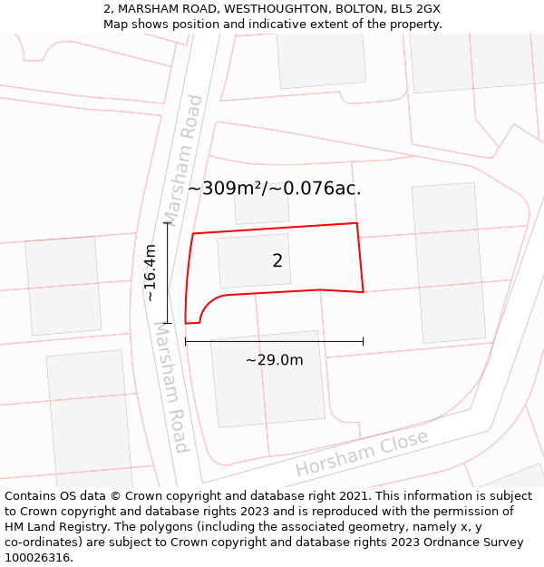 2, MARSHAM ROAD, WESTHOUGHTON, BOLTON, BL5 2GX: Plot and title map