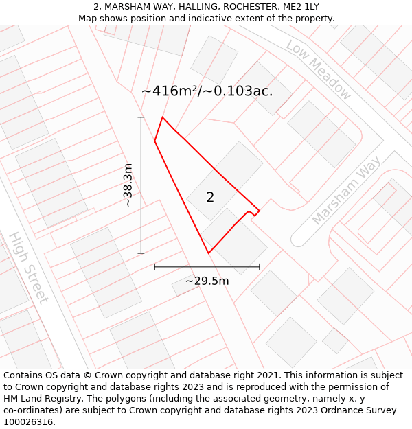 2, MARSHAM WAY, HALLING, ROCHESTER, ME2 1LY: Plot and title map