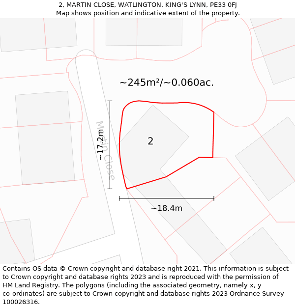 2, MARTIN CLOSE, WATLINGTON, KING'S LYNN, PE33 0FJ: Plot and title map