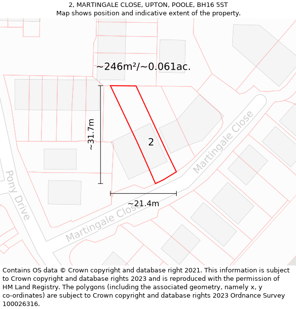 2, MARTINGALE CLOSE, UPTON, POOLE, BH16 5ST: Plot and title map