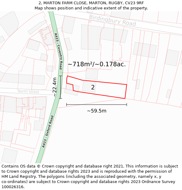 2, MARTON FARM CLOSE, MARTON, RUGBY, CV23 9RF: Plot and title map
